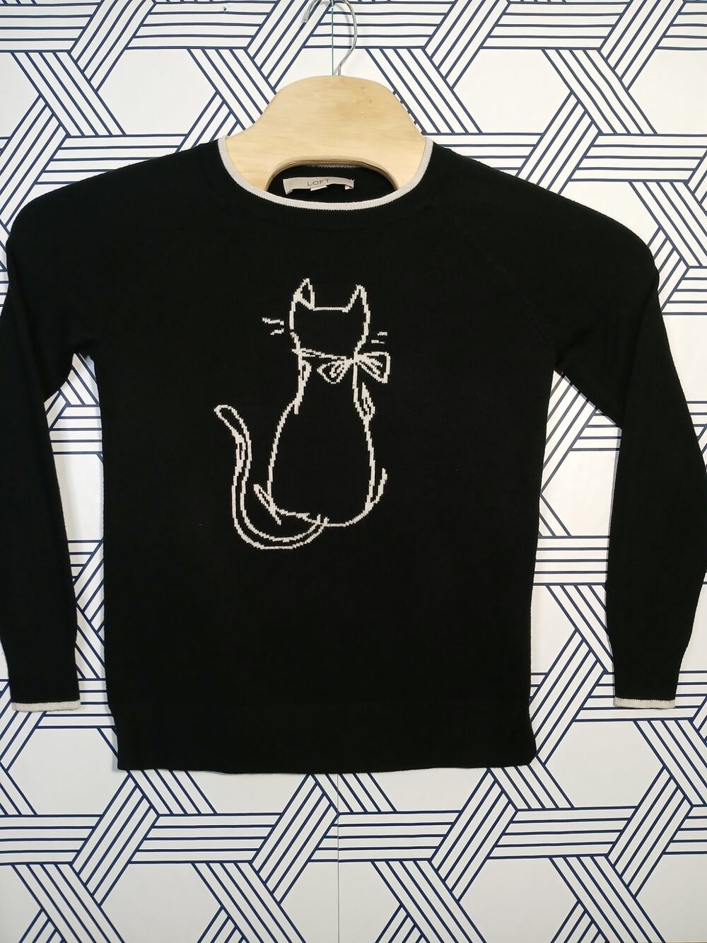 Loft Black Cat Graphic Sweater Coquette Indie Soft Grunge Minimalist Long Sleeve